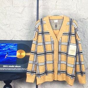 Burberry Beige and Black Checkered Cardigan